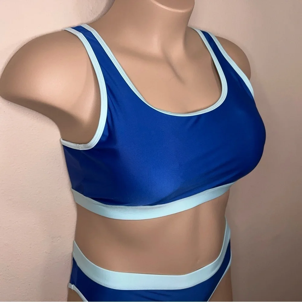 New Size XL Baleaf Bikini Set 2 Piece Blue Two Tone Colorblock UPF 50 Swimwear